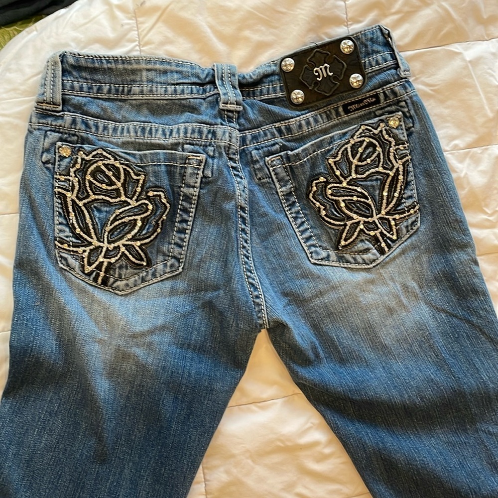Miss Me Bootcut Jeans - floral pockets